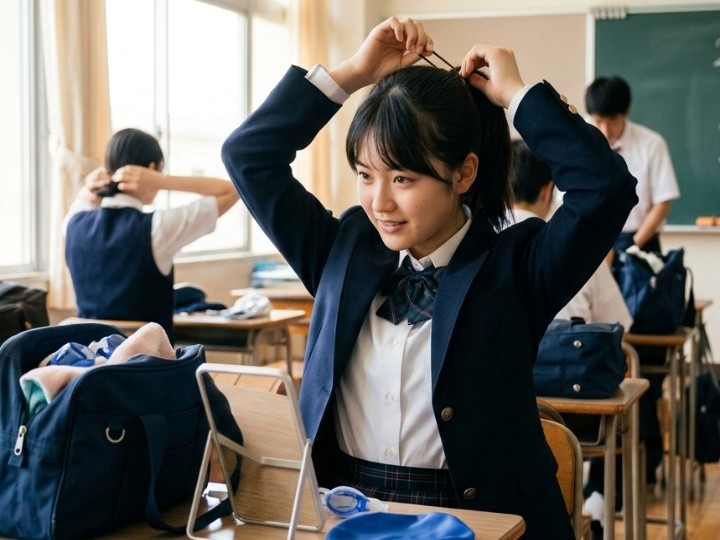 プール後のくせ毛を隠せる簡単ヘアアレンジ