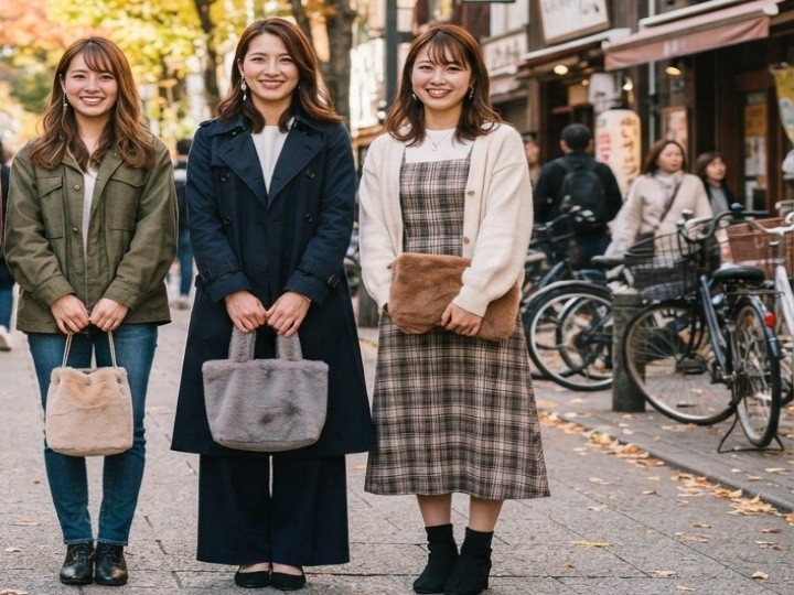 秋のファーバッグに合う服装