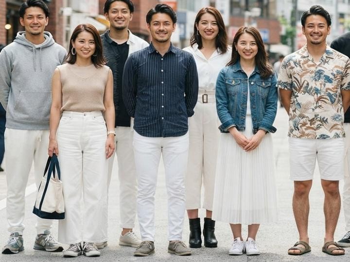 白パンツをすっきり見せるトップス選び