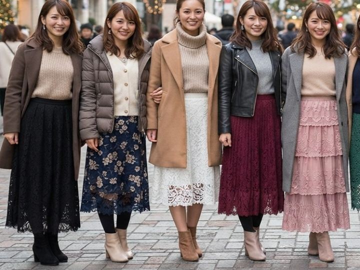 冬のレーススカートを使ったコーデ例
