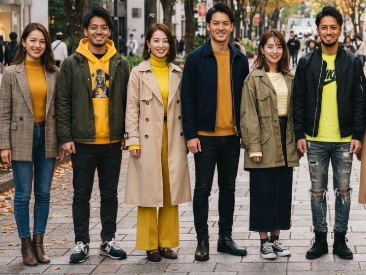 黄色の服を秋らしく見せるコーデ