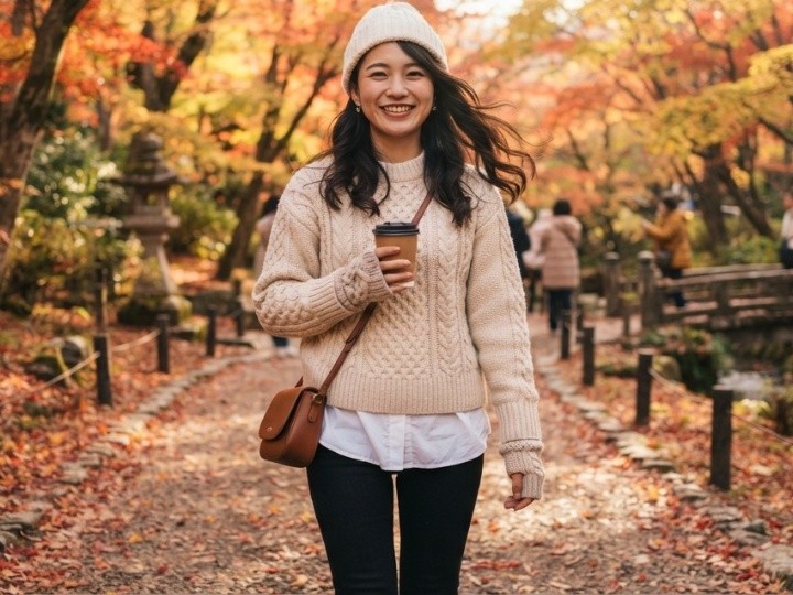 秋に白い服を使ったコーデ例
